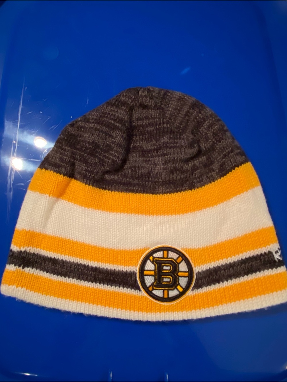 Reebok Black, Gold & White Striped Knit Team Beanie
